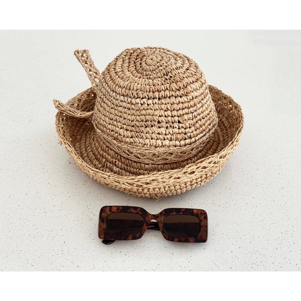 Gigi Burris Straw Cloche Hat Lattice | Made in USA | Includes Sunglasses
